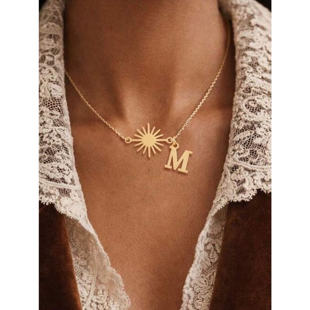 Gold Sunburst Initial 'M' Necklace A1819